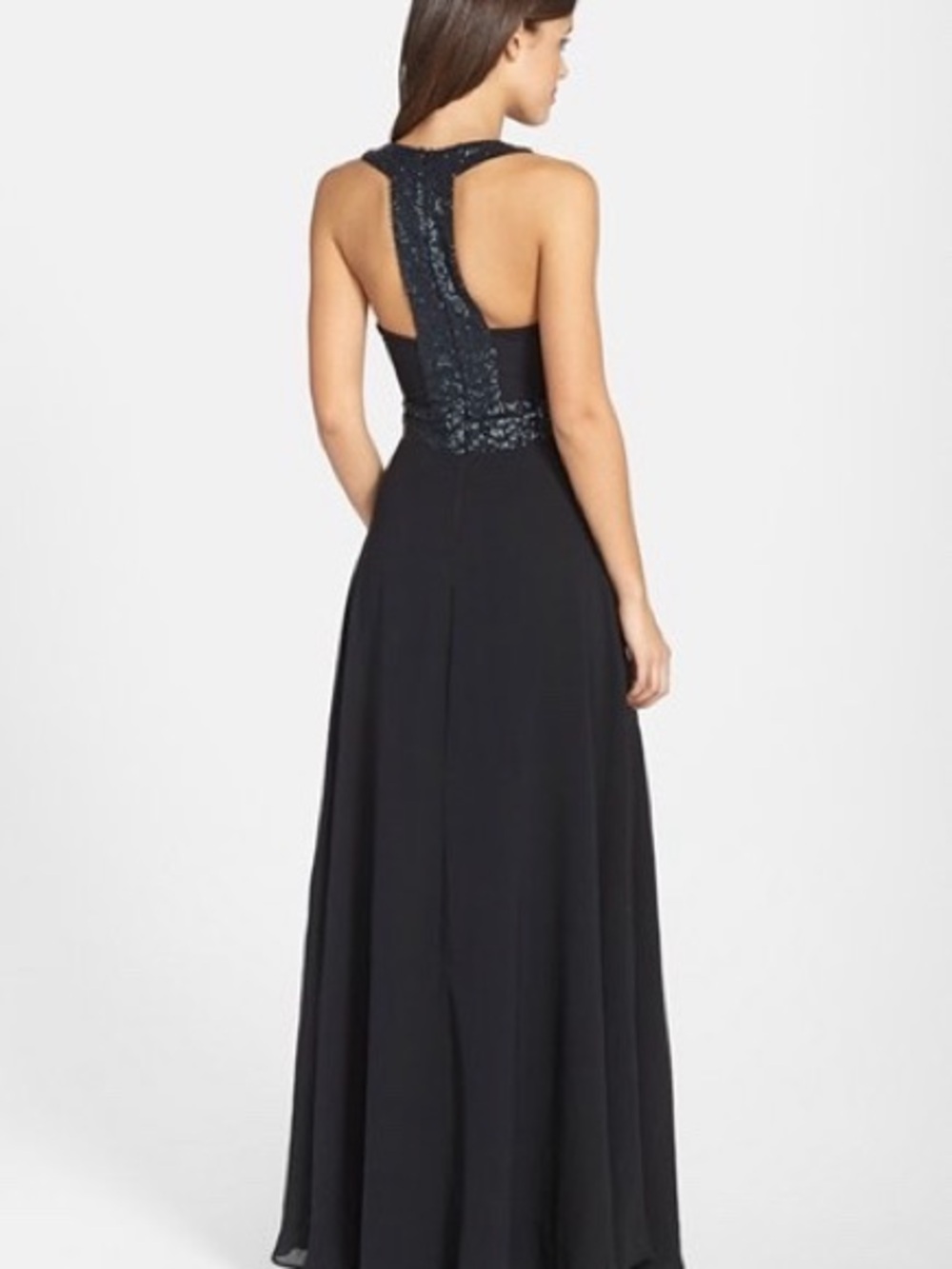 Dress the Population Black Sequin-Back Prom Gown